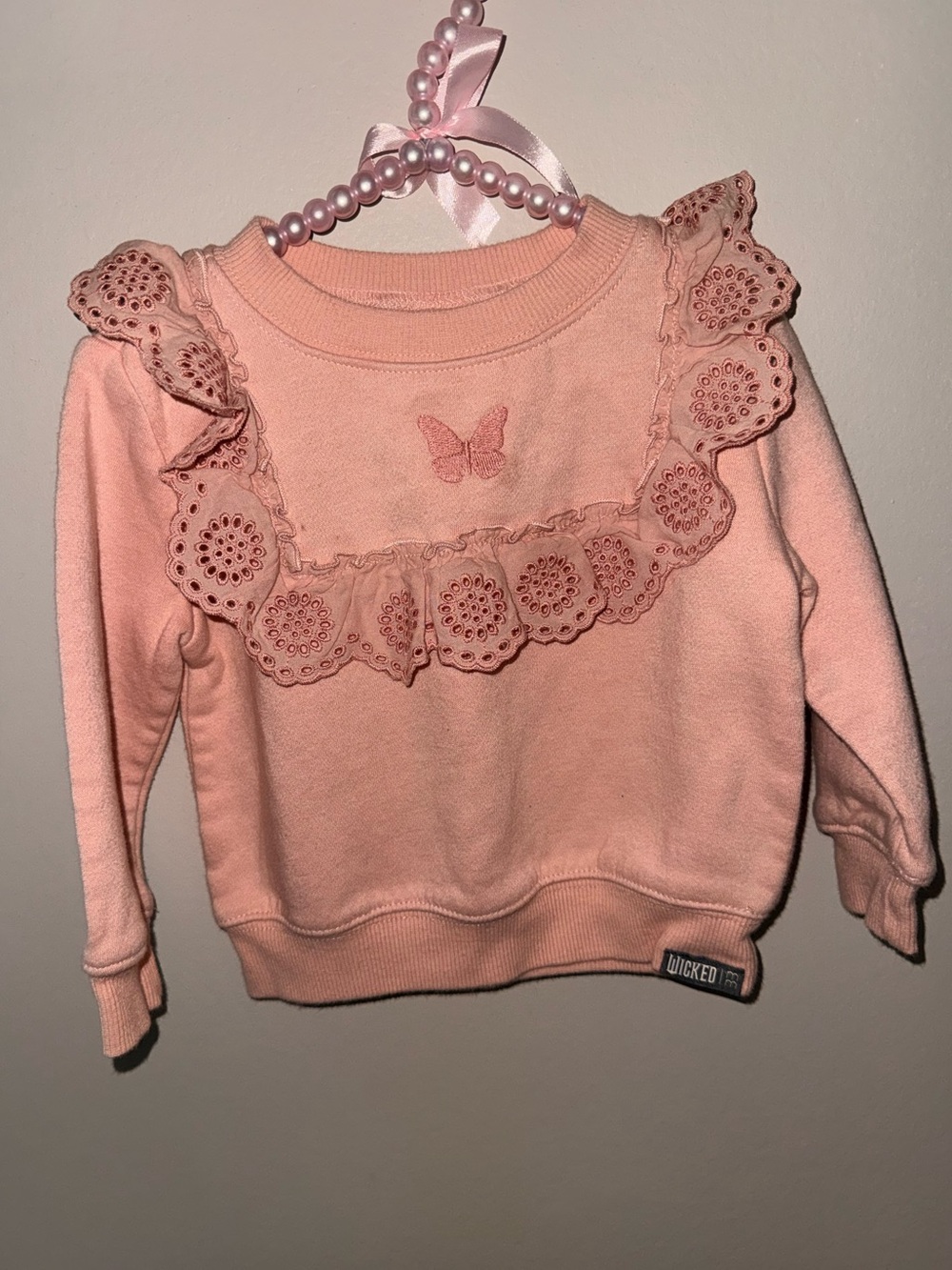 Toddler Wicked Pink Ruffle Butterfly Sweater 18M